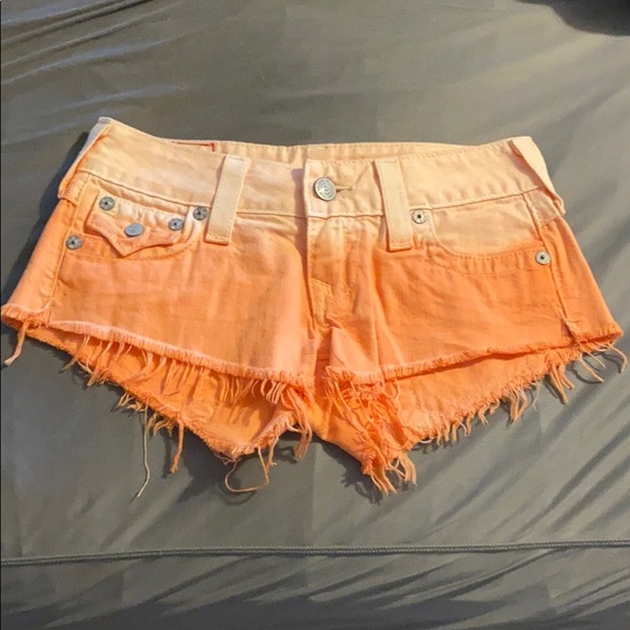orange true religion shorts